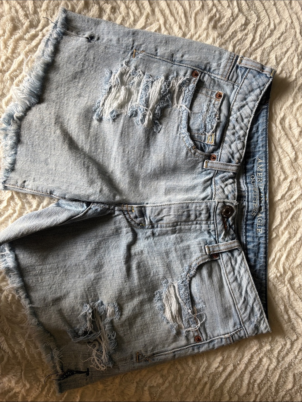 American Eagle Outfitters Light Blue Distressed Denim Shorts